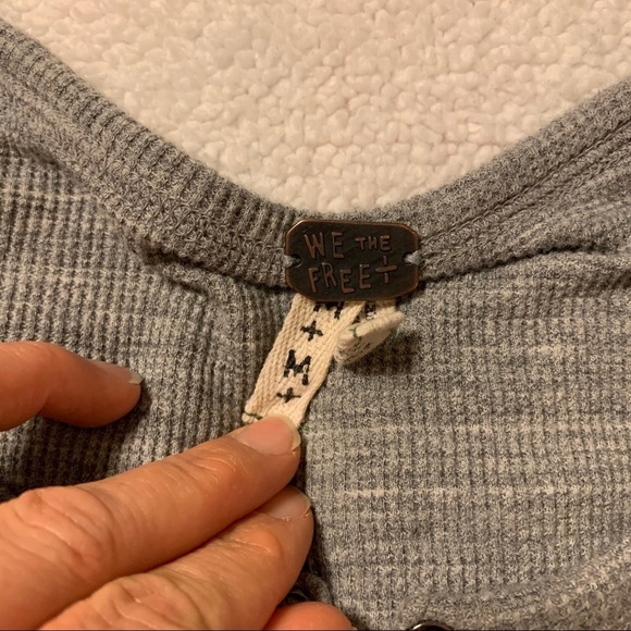 Free People Coastline Gray Thermal Peplum Top Waffle Knit Henley Long Sleeve - Picture 7 of 11